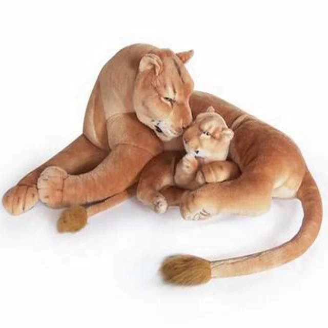 Simulated Stuffed tiger With Baby Realistic Plush White tiger Mother With Baby Stuffed Toy