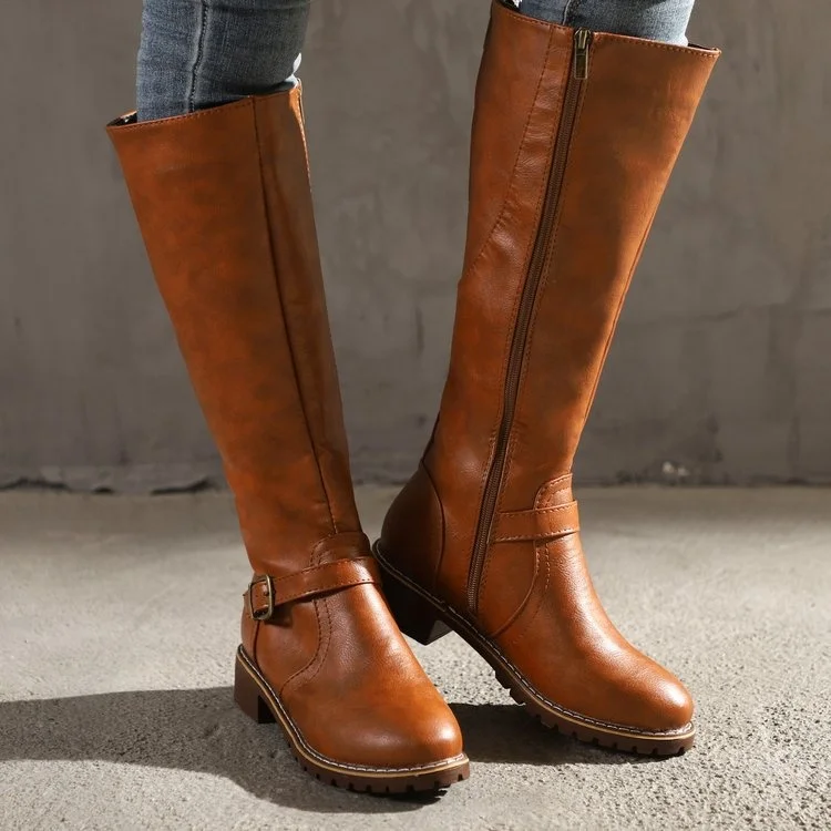 
2020 New Winter Wear-Resistant Non-Slip Leather Knee High Boots Motorcycle Footwear Riding Long Boots Women 