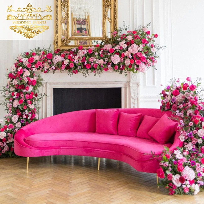 Banquet hall pink velvet loveseat wedding sofa for bride and groom