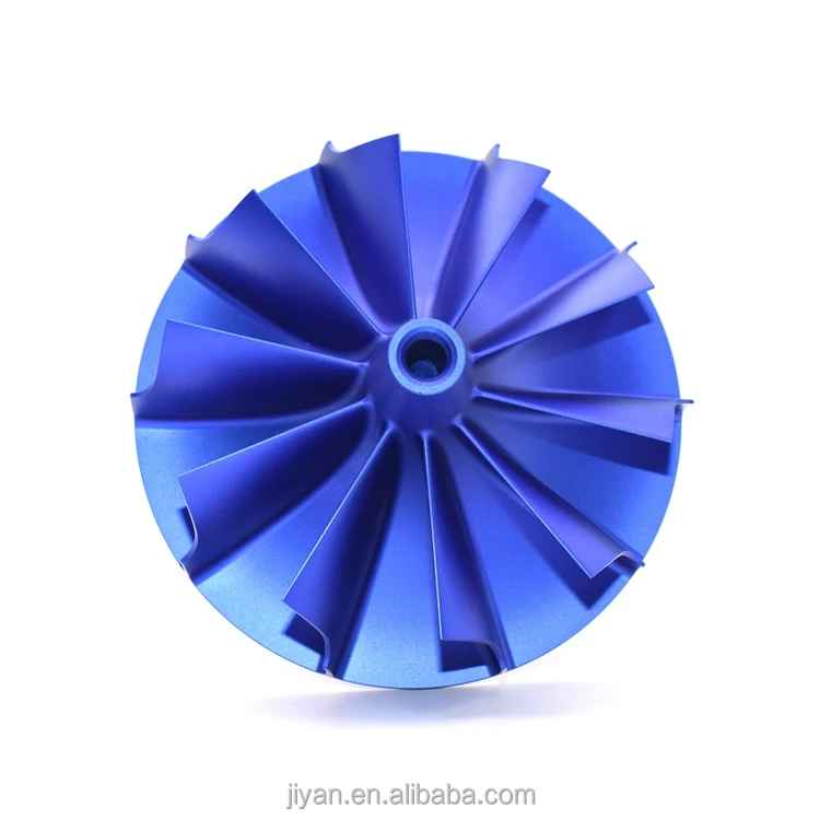 CNC High Precision Anodized Blue Finish Curved Blade Aluminum Alloy Turbine Impeller Milled Parts