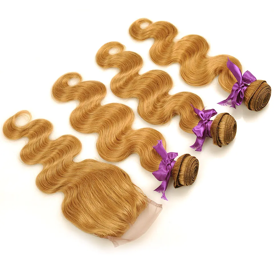 Factory Price Color 27 Honey Blonde Brazilian  Hair weave bundles, 100% Human Hair Bundles 10-26 inch remy hair weft