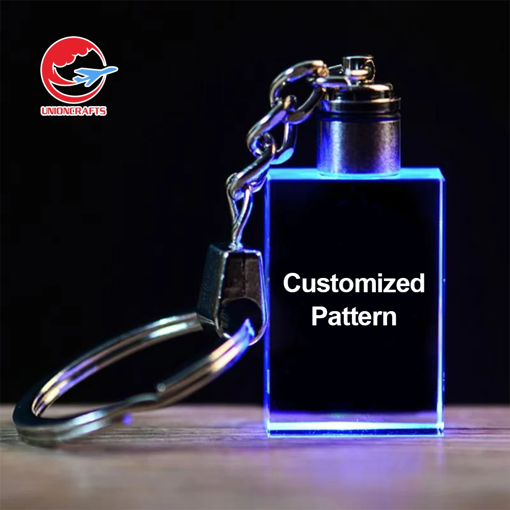 Wholesale Custom Car Logo Photo Key Chain Ring K9 Transparent Blank Laser Engraved 3d Led Light Glass Crystal Acrylic Keychain