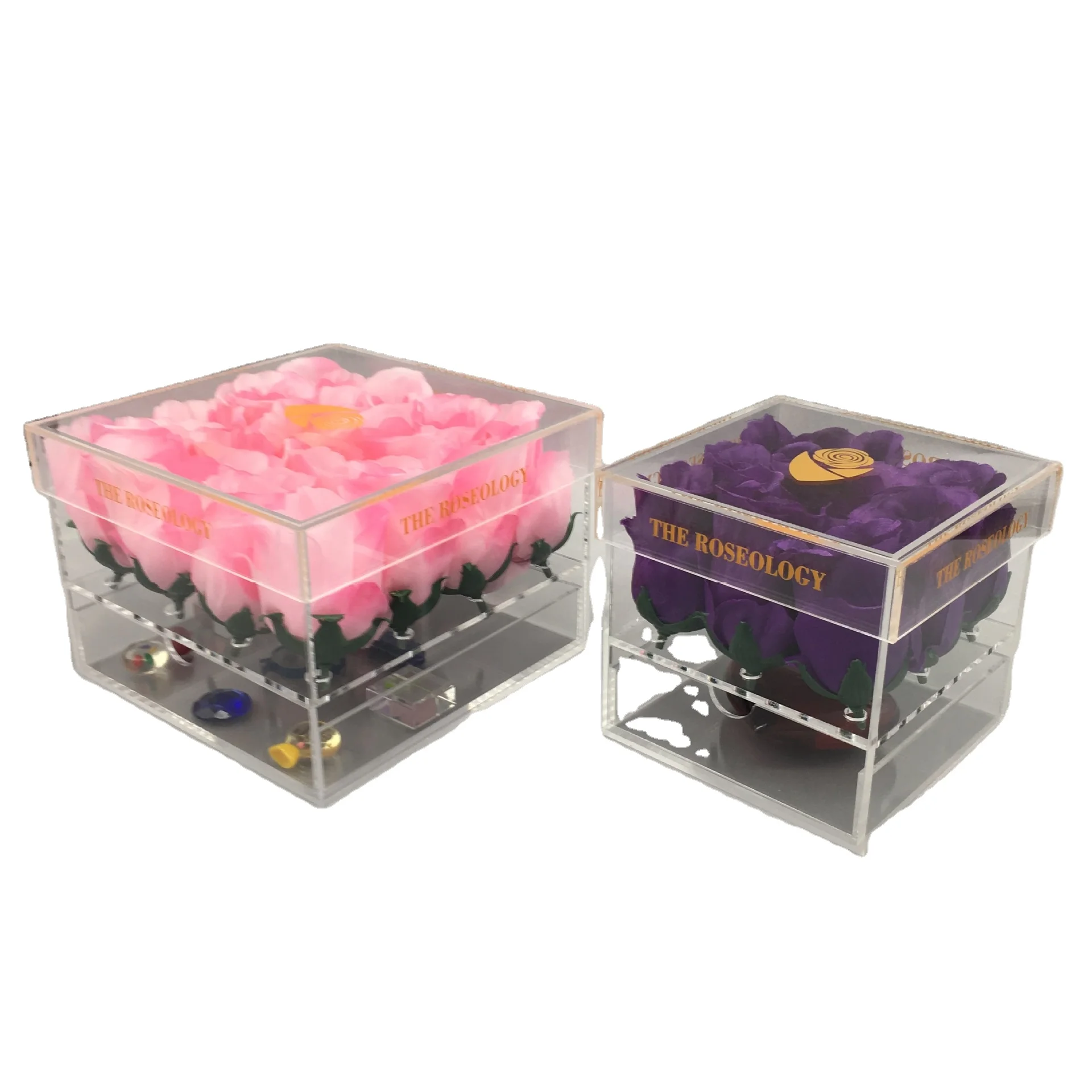 Transparent Flower Box Drawer Box Plexiglass Square Acrylic Flower Storage Box With Lid