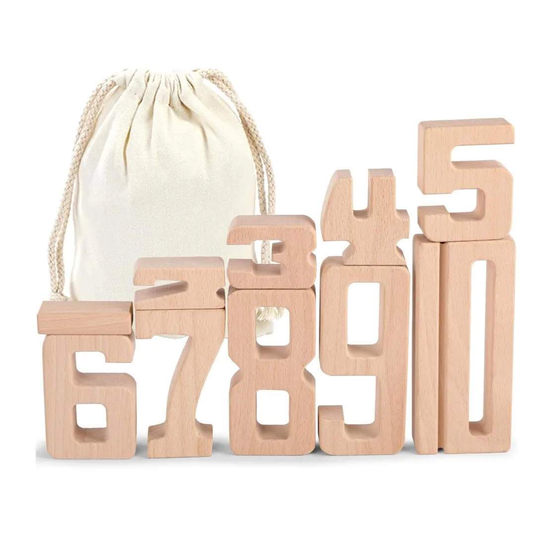 Wooden Numberblocks Toys 10 Pcs Large Number Block 1-10 Digital Building Blocks Stacking Number Toys for Kids