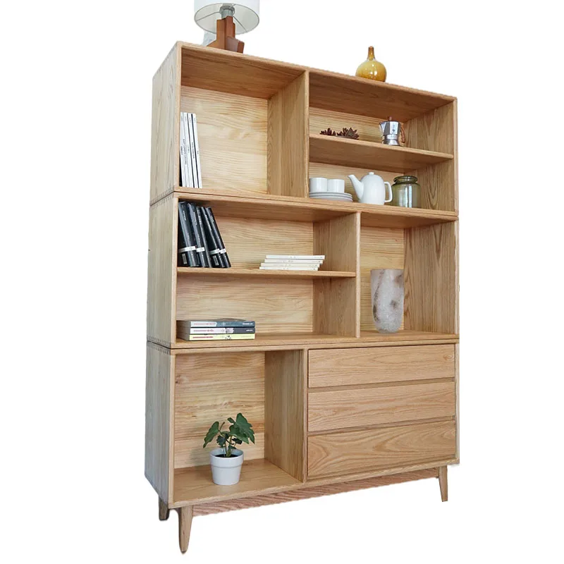 Customized red oak double stack bookshelf antique reclaimed wood bookshelf solid wooden bookshelf