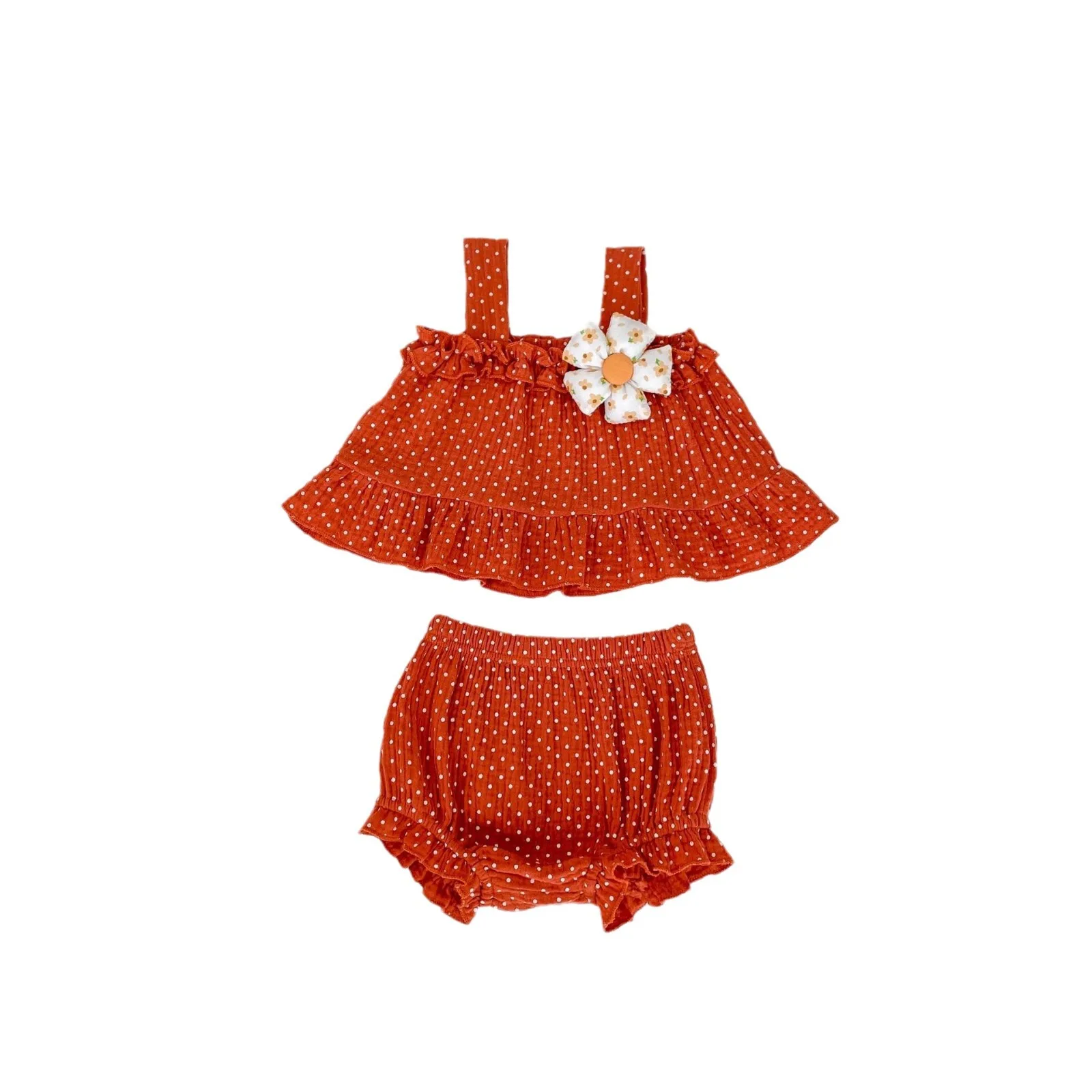 Летний комплект одежды в красный горошек для девочек, 100% хлопок, 2 шт., детский комбинезон без рукавов, комплект детской одежды