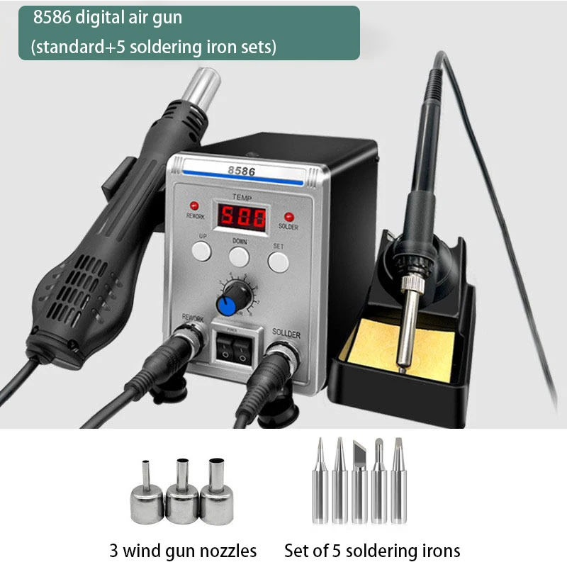 8586 Black Air Gun Soldering Iron 2-in-1 Panel High Power Desoldering Station Mobile Phone Repair Tool 700W