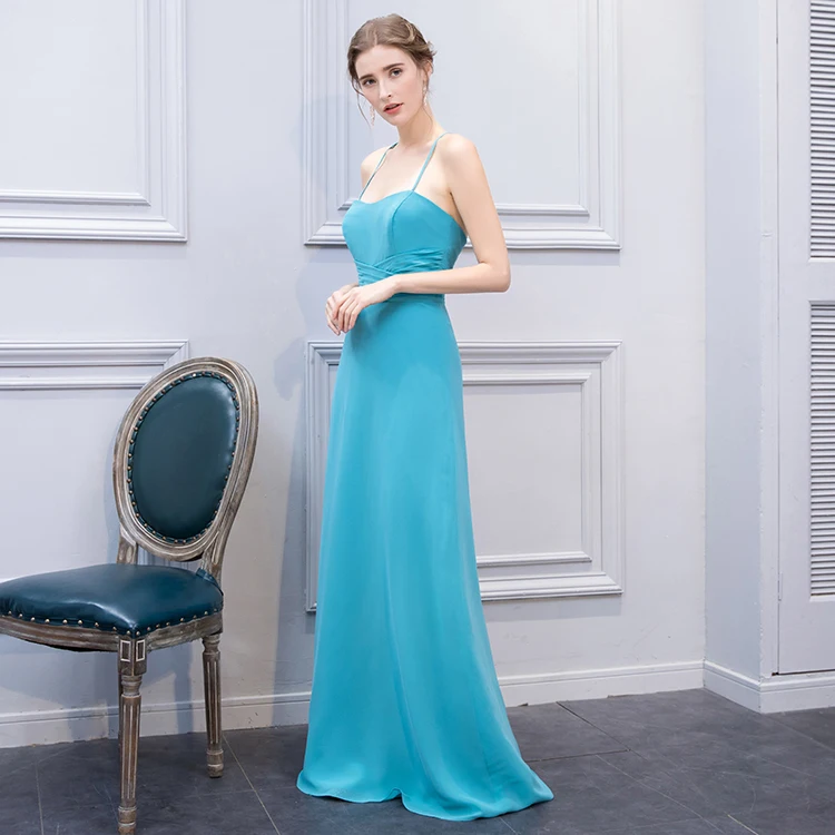 Оптовая продажа, простые элегантные шифоновые платья небесно-голубого цвета для подружки невесты для свадебной вечеринки