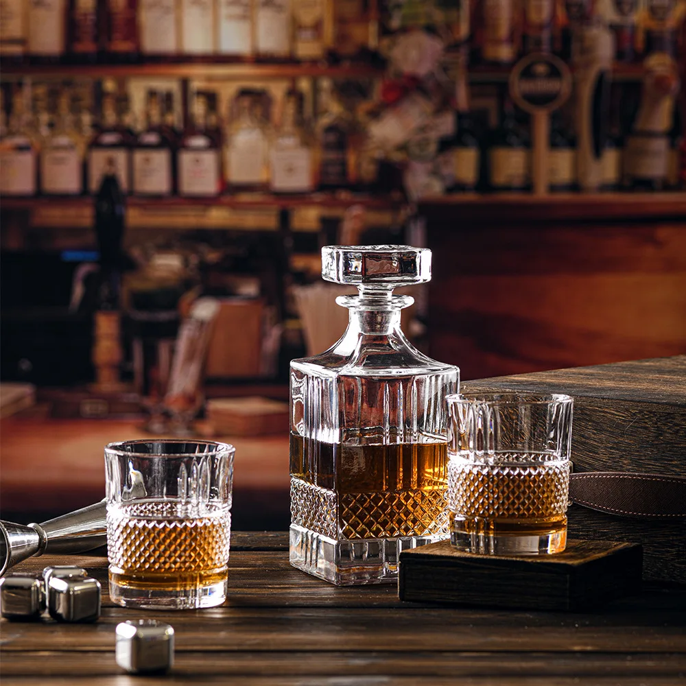 Custom Old Fashioned Crystal Whiskey Glasses Set Of 4 And Whiskey Ice Cube Gift Box For Weddings Birthdays Vodka Whisky Liquor