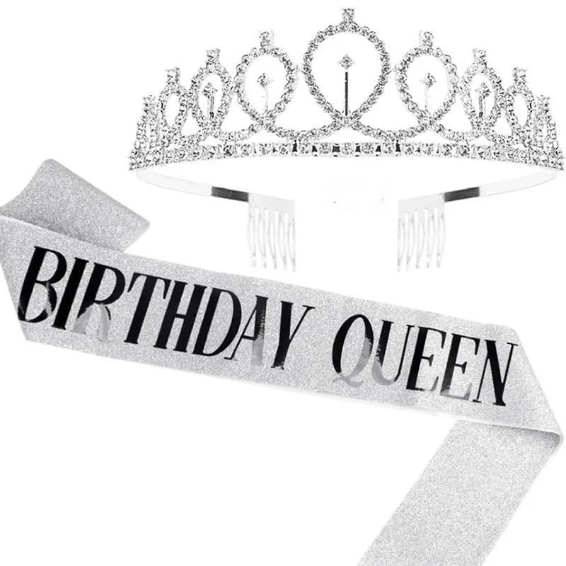 Tiaras Birthday Queen Crowns Other Party Decorations  Girl Sash Crowns for Women with Rhinestone Headband Hair Accessories