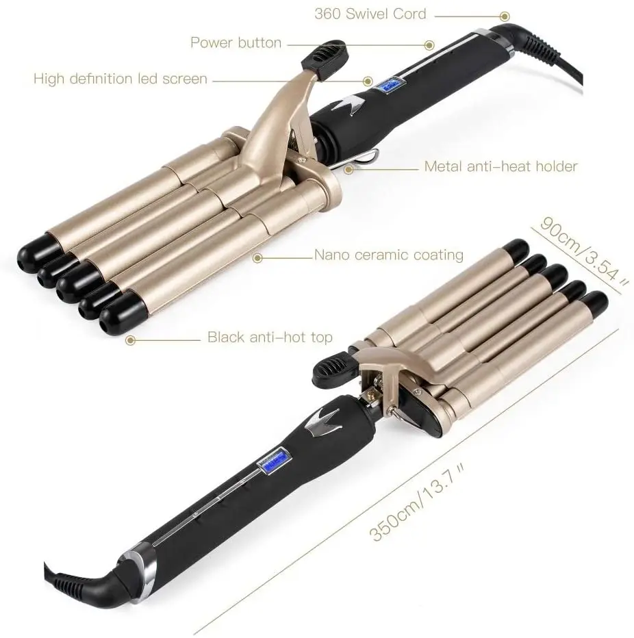Щипцы для завивки волос, профессиональные Автоматические щипцы для завивки волос, 5 баррелей, ЖК-дисплей, 5 режимов работы