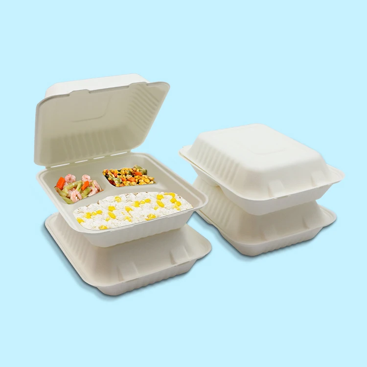 3 4 Compartment Reusable Paper Microwave Disposable Biodegradable Bagasse Bento Lunch Box