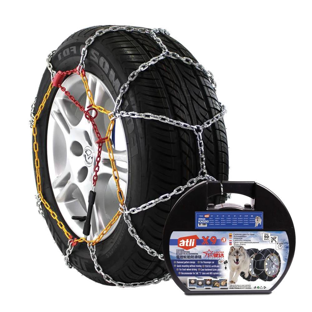 AtliChain KNS9mm steel quick mounting diamond car tire chains with TUVGS ONORM V5117 EN16662-1 Certificate Snow tire chain
