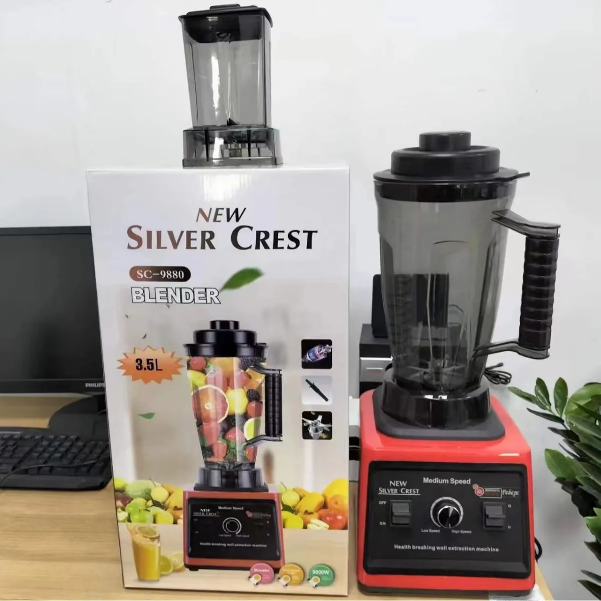 Multifunctional 2 in 1 8000w Professional Heavy Duty Commercial Mixer Smoothie Juicer Food Processor Silver Crest Blender