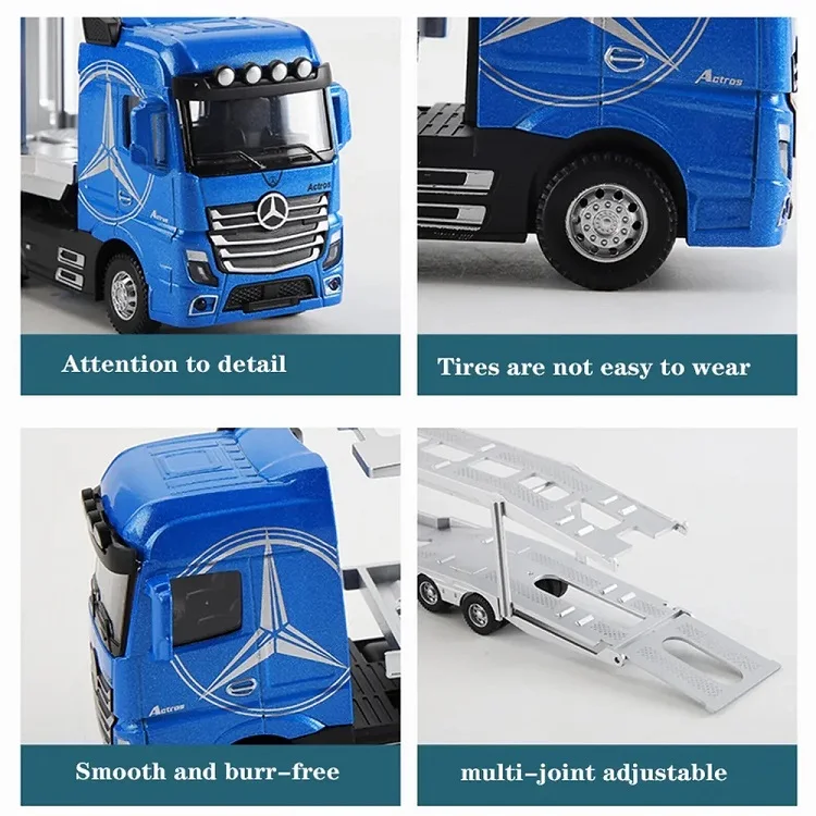 1:50 Alloy Die Casting Truck Head Toy Container Truck Pull Back Light Engineering Transporter