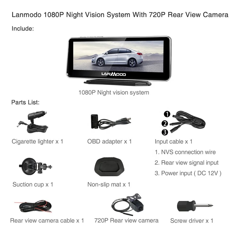 lanmodo night vision camera with safe drive assistant system build in SONY CMOS chip