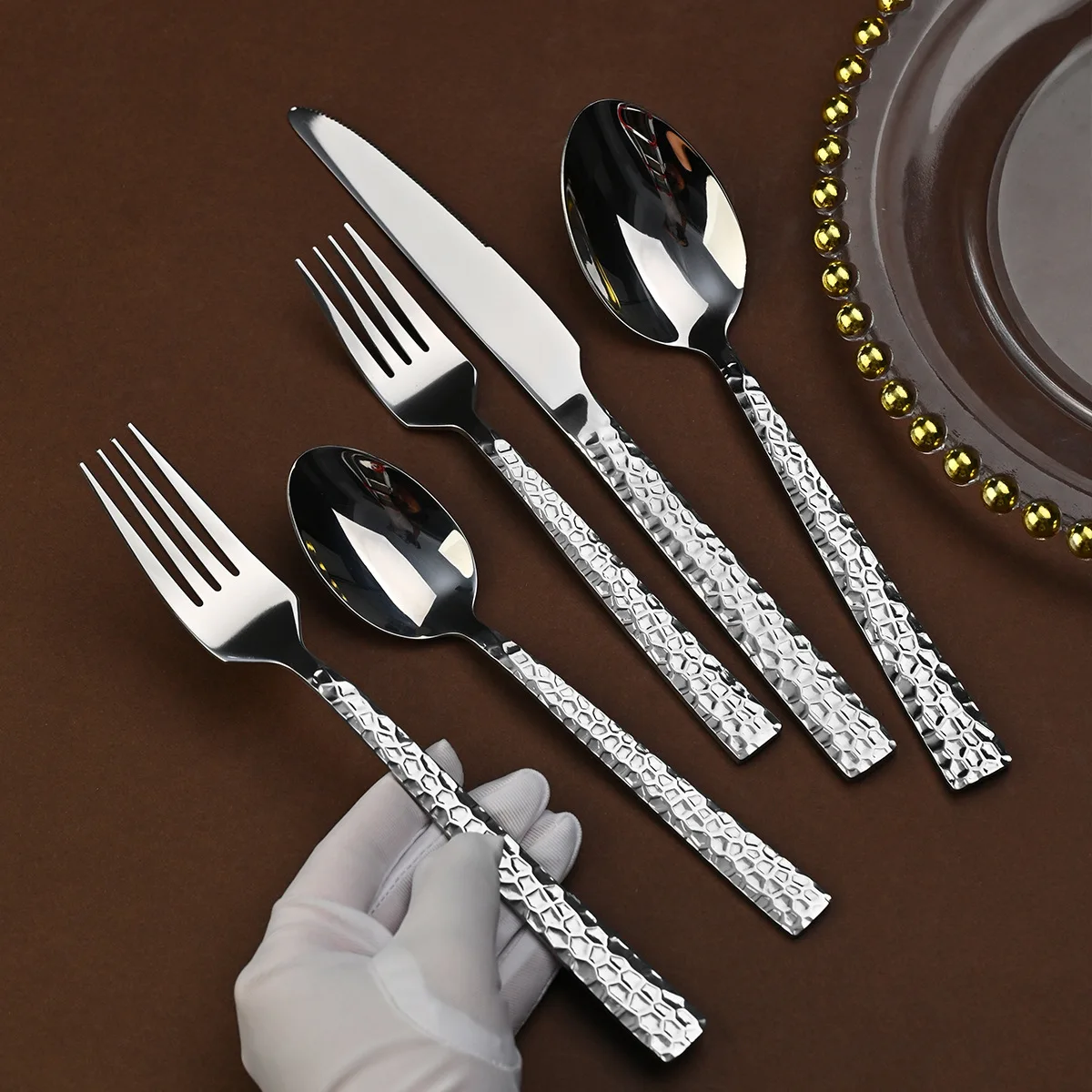 Stone Pattern Stainless Steel Cutlery Set Metal Knife Spoon And Fork For Party And Wedding