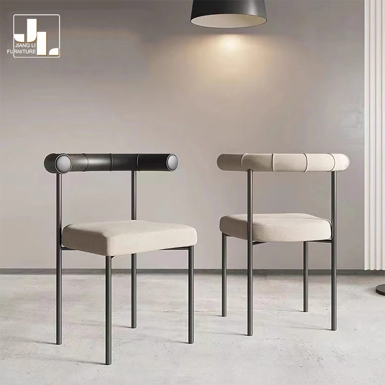 Classic vintage design chair metal frame high backrest teddy fabric metal dining chair for restaurant hotel canteen