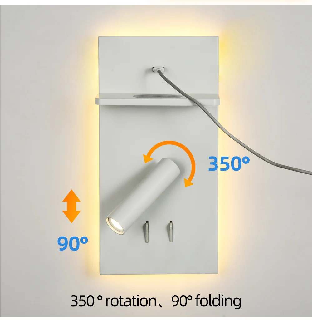 ECOJAS Brand New Indoor Bedroom Luxury Modern Decorative Led Wall Lamp 3W Usb Bedside Light With Wireless Charger for home/hotel