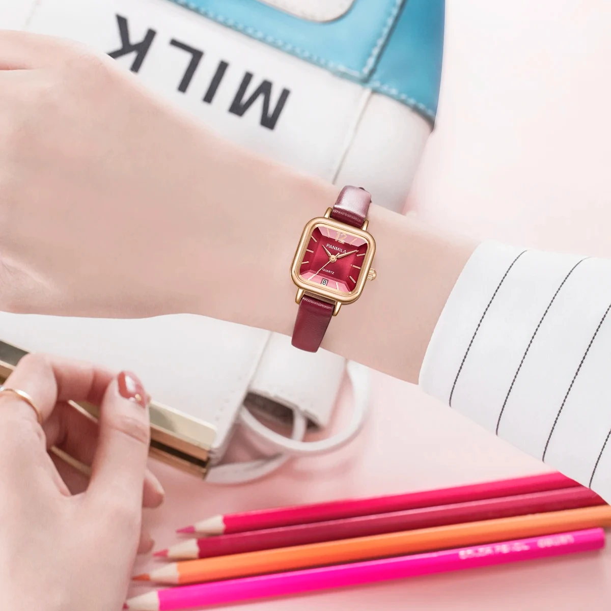 Guangzhou Watch Wholesale Market Lady Quartz Square Watches for Woman Gift Relogio Feminino