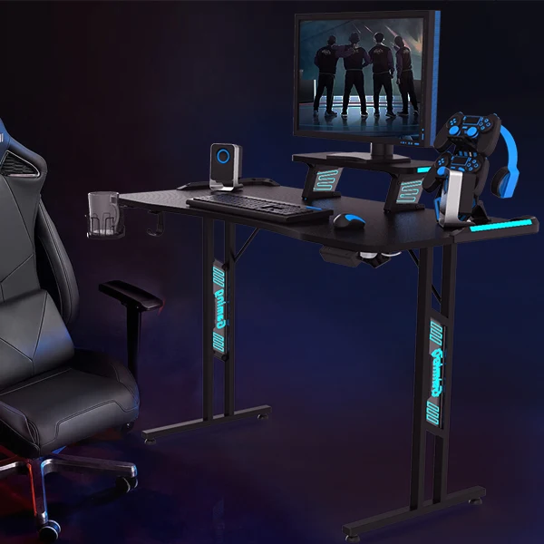 
computer pc gaming desk with RGB lights pc holder monitor stand headphone holder cup holder oem odm factory Jonoffice 