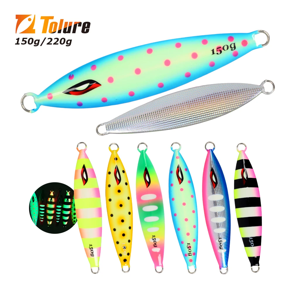 Tolure metal jig lure 150g 220g  Saltwater Slow Sinking Luminous Metal Jigging Lure Trout Lures for Fishing