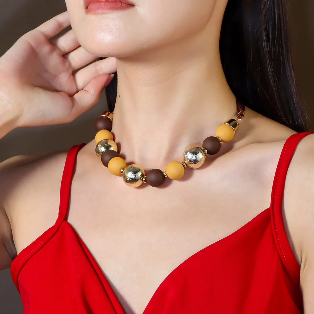 Christmas Acrylic Beaded Clavicle Chain Plated Stainless Steel Ribbon Necklace Fashion Festival Accessories Gifts For Women