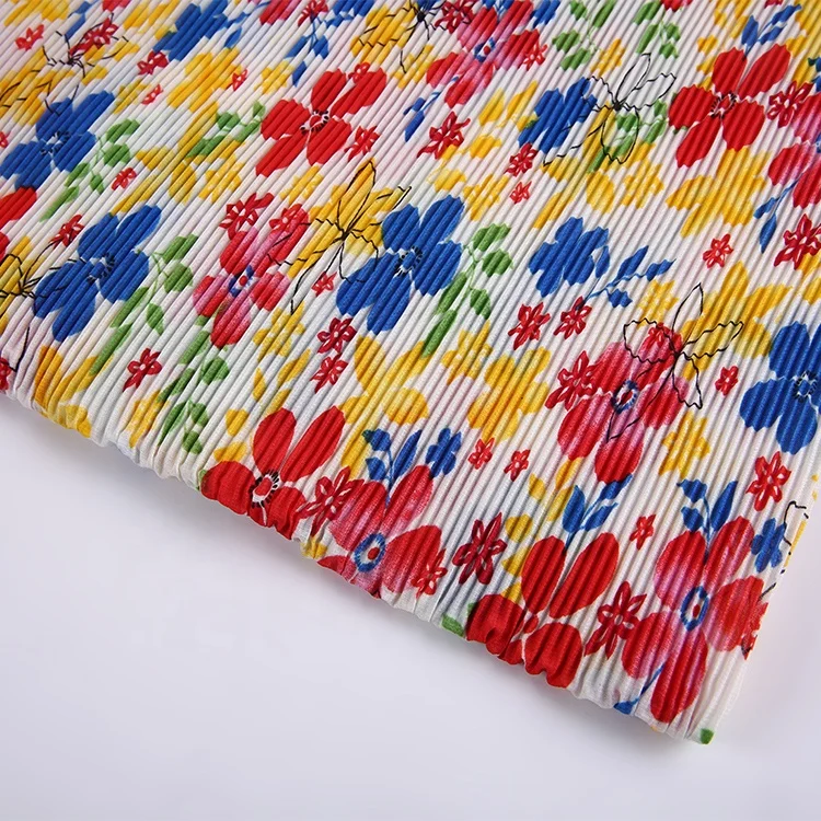 
custom floral printed chiffon pleated polyester dress fabric pleated 