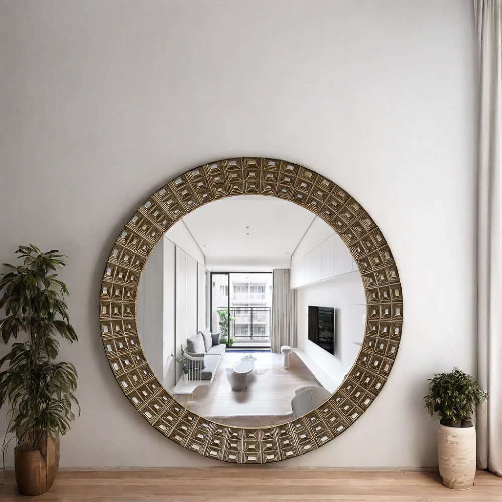 custom luxury salon bathroom home decor modern large round PU framed big circle full body hanging miroir wall mirror espejo