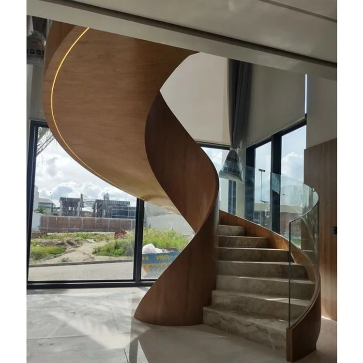 Elegant Style Stainless Steel Stringer Curved Staircase Used Spiral Stairs Oak Stair Tread Customized Spiral Indoor Stair