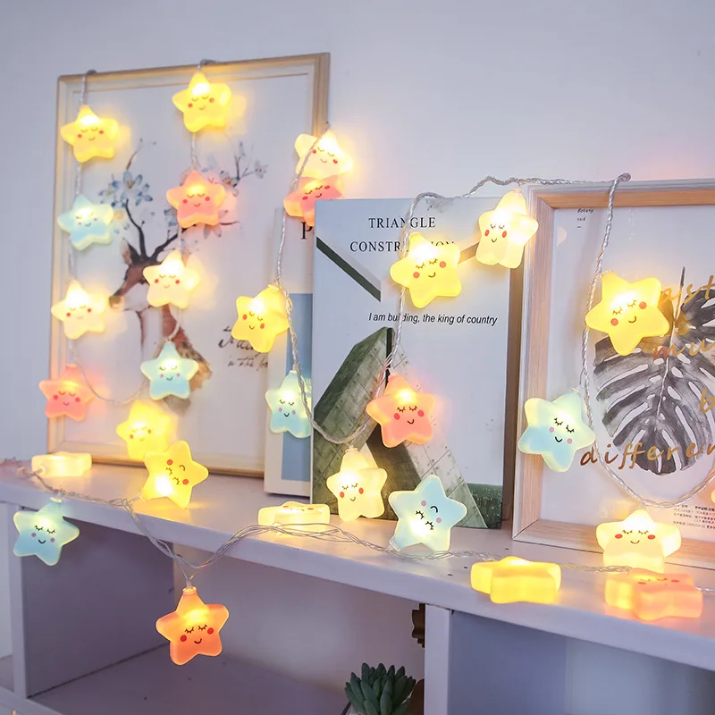 TSINYE LED Battery Powered Room Light Kids Cute Star Face Shape Lamp Corridor Decor Small Night Light Christmas String Light