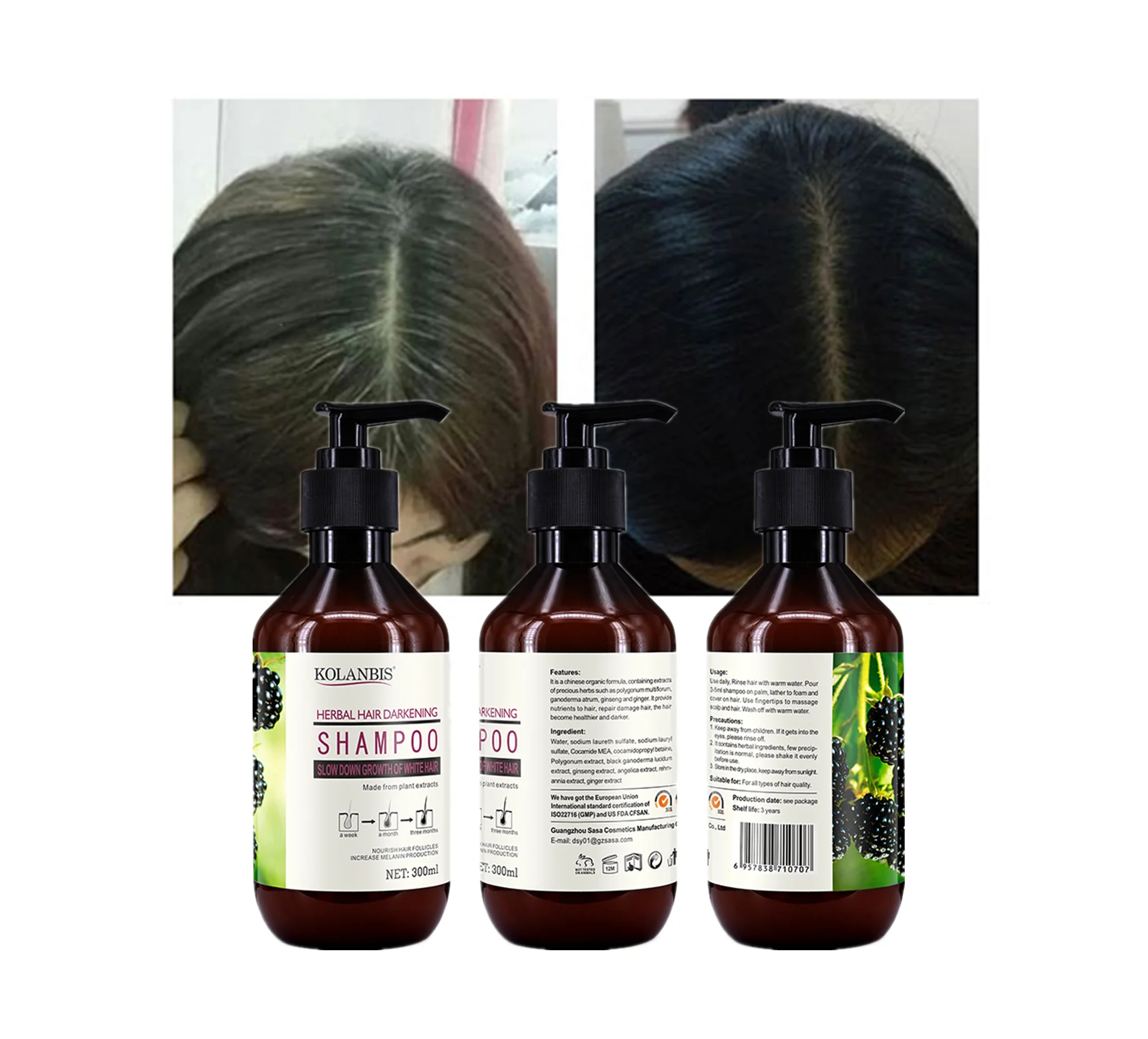 KOLANBIS Grey Hair Reversing Shampoo White Color To Black Anti Grey Hair