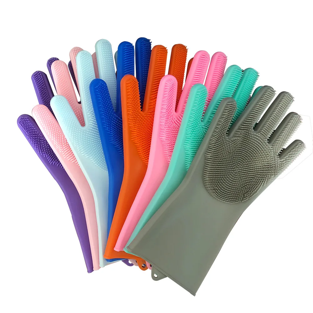 THEONE Blue Custom Silicone Rubber Kitchen Long Sleeve Dishwashing Exfoliating Gloves For Cleaning