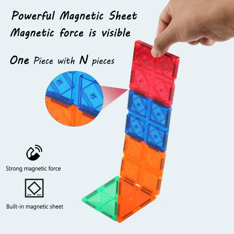 2024 Best Selling Factory Price Colorful Magnetic Tiles Set Race Track Car Magnet Building Block Toy for Kids