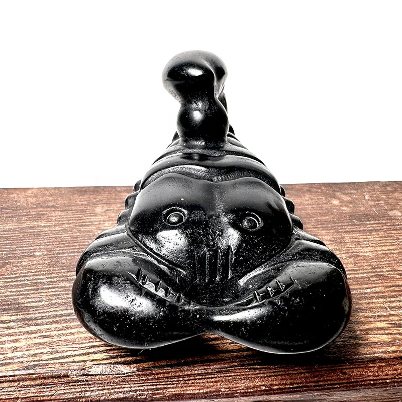 Wholesale crystal carving natural black obsidian quartz crystal scorpions statue for gift decoration