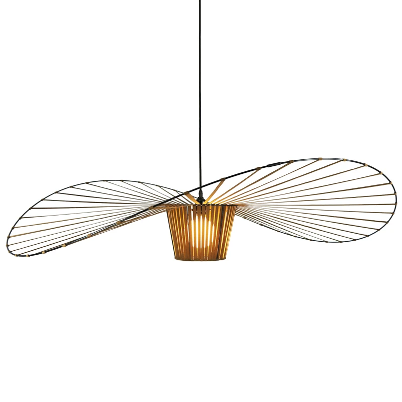
Straw hat lamp Nordic creative personality chandelier modern minimalist living room vintage dining room hat chandelier 