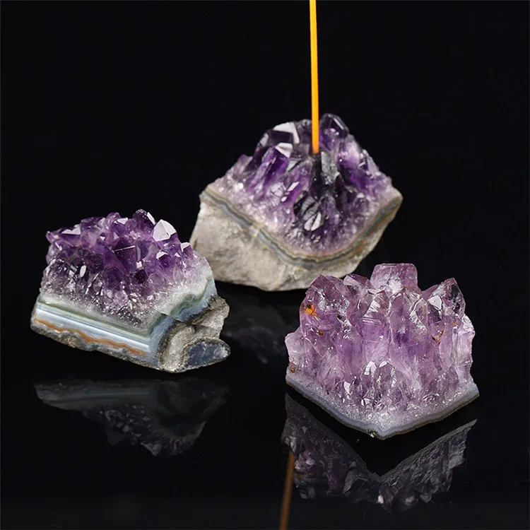 Raw Druzy Crystal Amethyst Cluster Incense Stick Holder