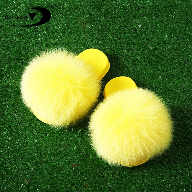  Cheap Factory Directly Wholesale Non Slip Rainbow Colors Custom Designer Real Fur Slide Sandals For