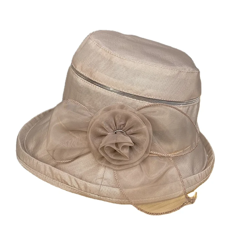 Factory Direct Premium Organza Gauze Flower Church Hats Evening Party Elegant Fascinator Hats Sequin Sun Hats For Women Ladies