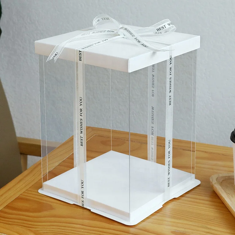 Customize Wholesale Luxury Birthday Tall Transparent Package Clear Cake Box