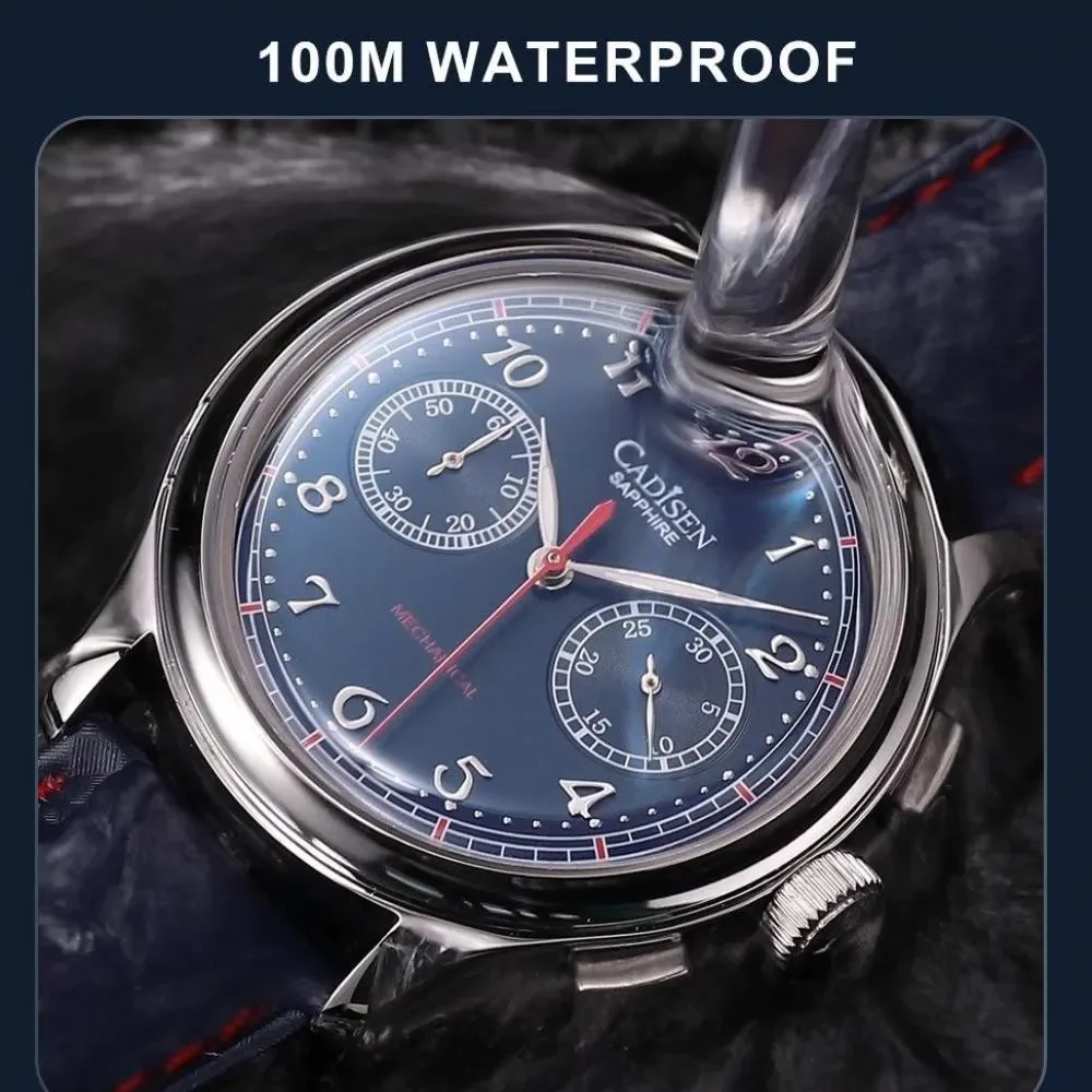 New Mechanical Chronograph Watch for Men Cadisen C8212 Automatic Wristwatch Curved Sapphire Crytal 10atm Waterproof Reloj Hombre