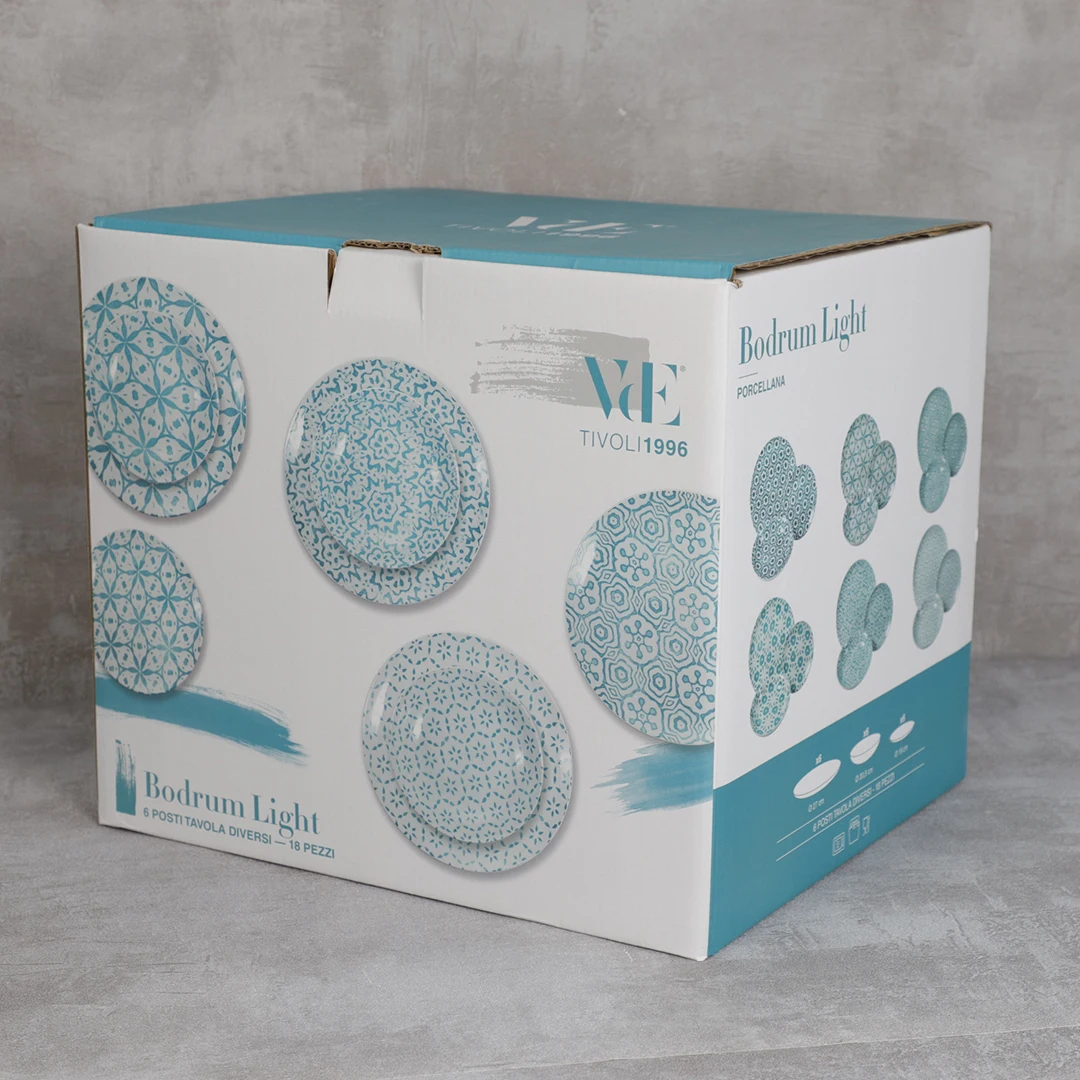 factory price modern nordic western blue ceramic gift box 18 piece pcs porcelain dinnerware dinner set service for 6 people