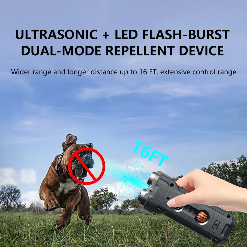 Outdoor Rechargeable Led Handheld Ultrasonic Bark Stop Pet Dog Repeller Training Device Electronic Dogs Barking Deterrents