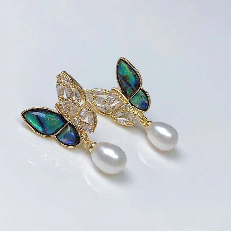 Wholesale Delicate Mother Of Pearl Shell Colorful Butterfly Jewellery Freshwater Pearl Necklace Sweet Earrings Fashion Jewelry S