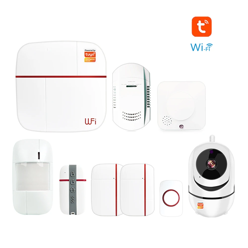 Medical SOS Button PIR Motion Detection Remote Control Contact Door Sensor Tuya Alarm Home Security System with IP Camera