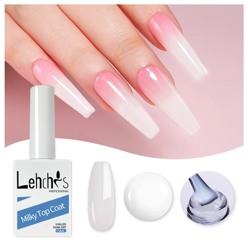 Customize 1kg 15ml Wholesale Soak Off UV Base Gel Polish Milky Topcoat Milk White LED Nail Art No Wipe Top Coat