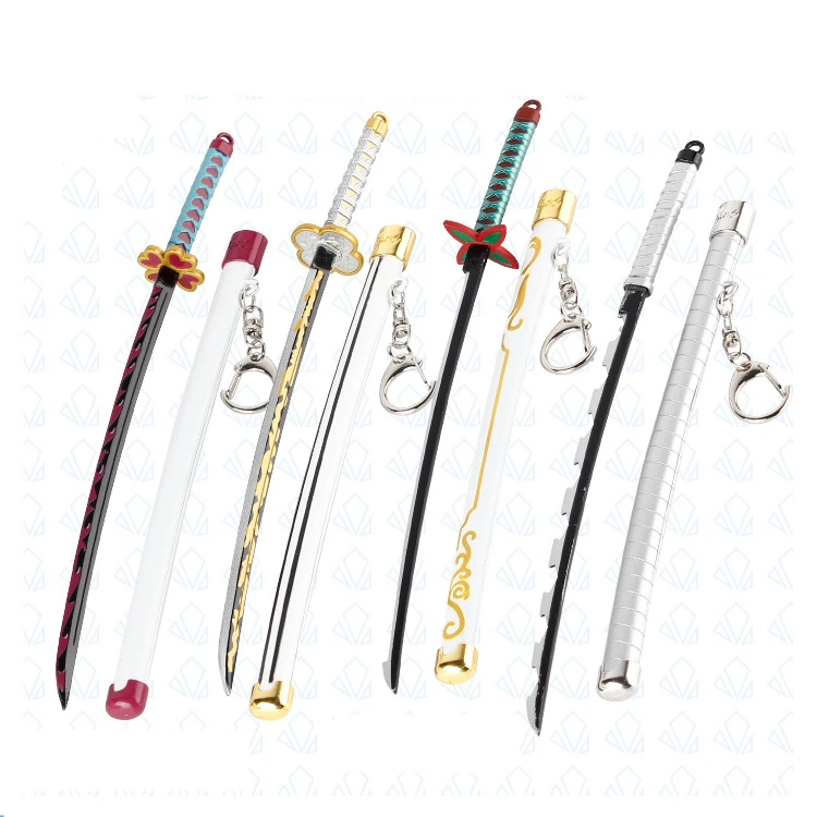 22 Style 25CM Metal Stainless Steel Key Chains Toys Demon Slayer Kimetsu no Yaiba Prop Accessories Anime Katana Sword Pendant