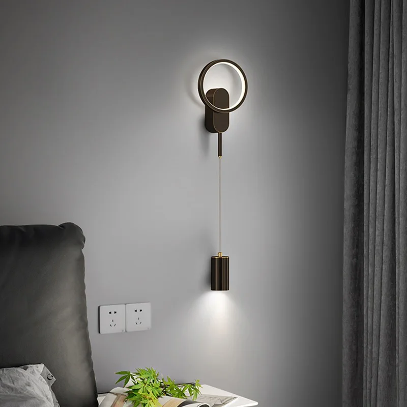 Modern Minimalist LED Wall Light Black Gold Bedroom Wall Lamp with Gold Backdrop for Hallway Living Room or Aisle