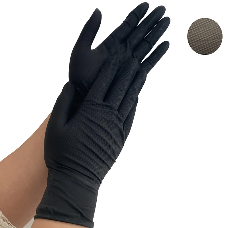 Disposable Black Diamond Pattern Nitrile Gloves Diamond Pattern Non-Slip Kitchen Cleaning Industrial Safety Nitrile Gloves