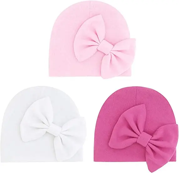 Newborn Bow Knot Custom Skull Cap High Quality Beanie Made From 100% Cotton Extremely Soft & Gentle On Delicate Newborn Skin